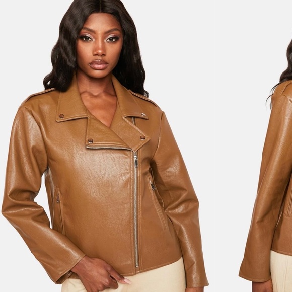 Caramel Brown Vegan Leather Jacket - Picture 4 of 5